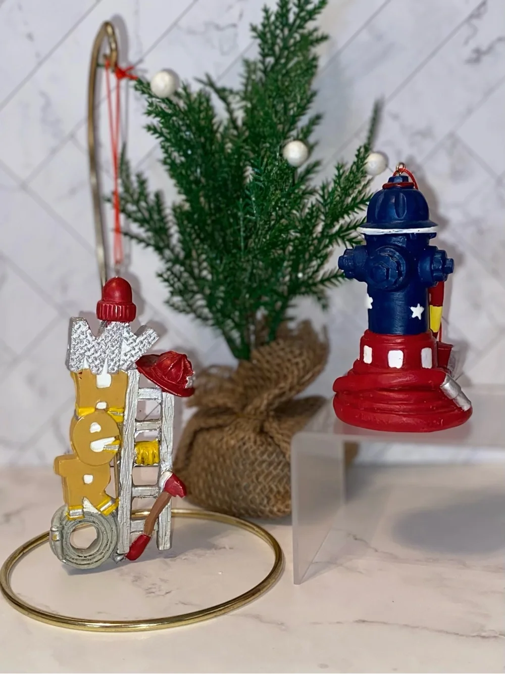 3/$15 Two Firefighter Themed Christmas Ornaments